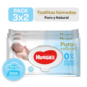 Pack 3x2 Toallitas humedas huggies Puro y Natural 48 unid